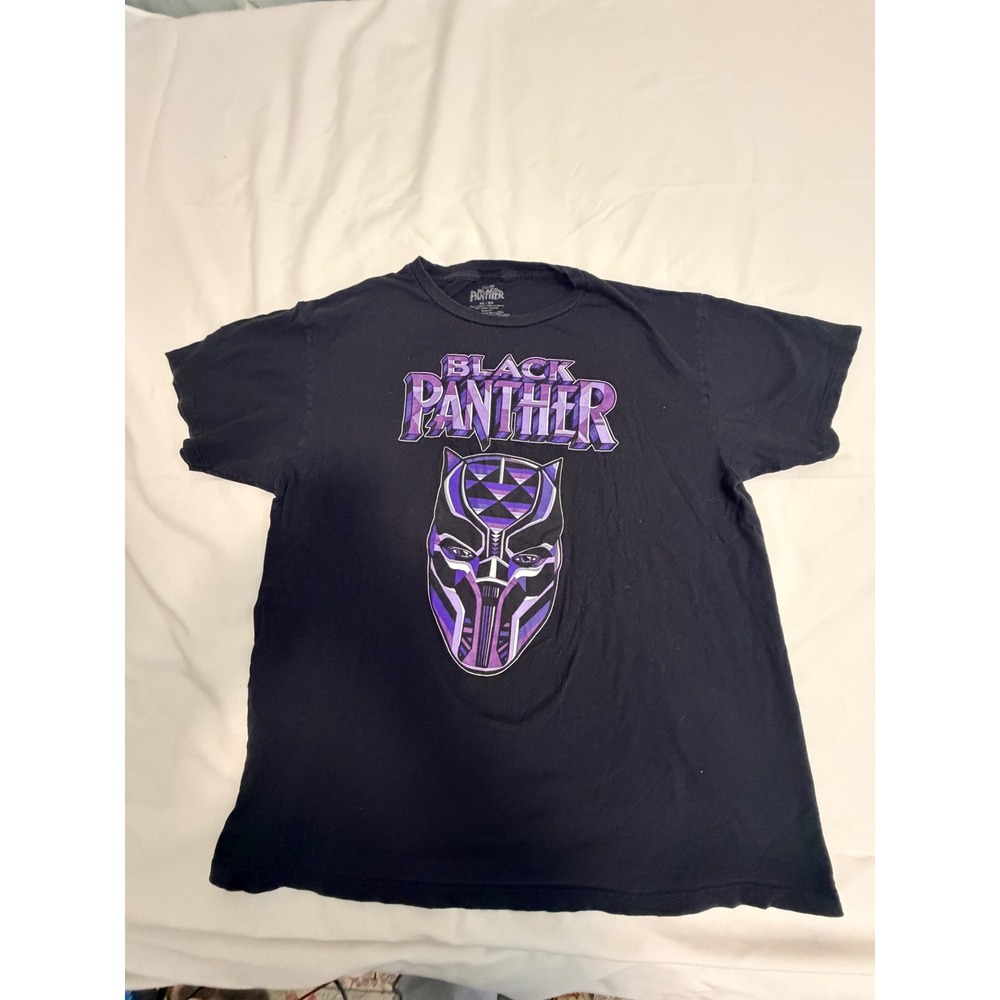 Marvel Black Panther Graphic T-Shirt Mens XL Black Purple Mask Cotton Tee